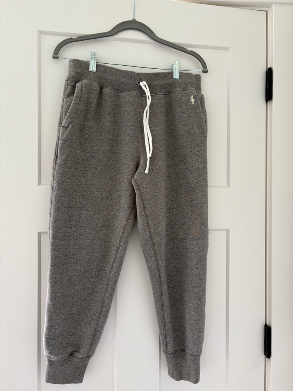 Ralph Lauren Charcoal Gray Fleece Joggers with White Drawstring